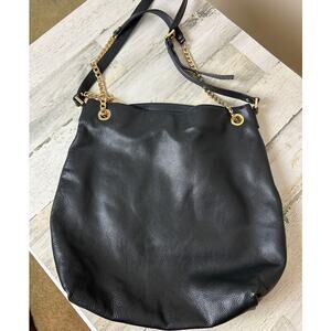 Michael Kors Black Leather gold Chain Shoulder Hobo Bag leather logo designer